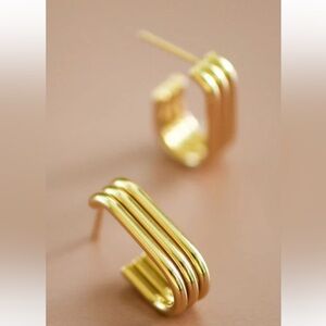 Anthro Gold Plated Stacked Trois Hoop Earrings